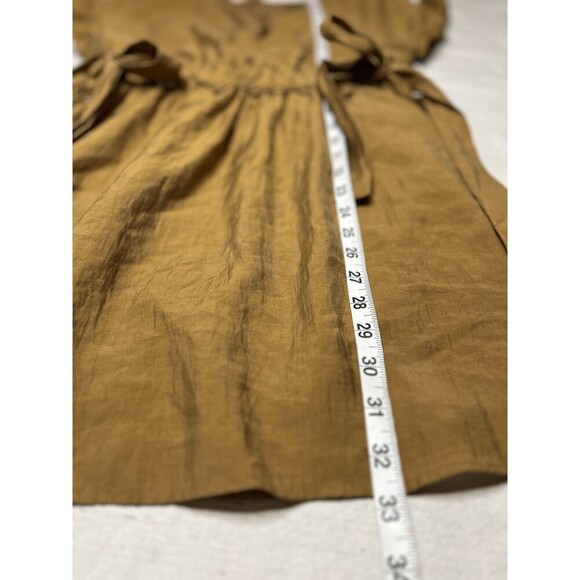 Zara V-Neck Ruffle Flutter Sleeve Brown Dress‎ Women Medium Cinched Waist Boho - Picture 6 of 10